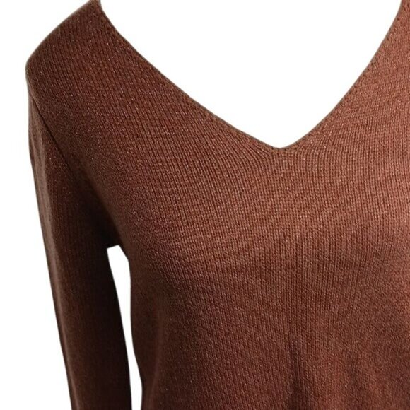 Merona Sweater Rust V Neck Knit Stretch Metallic Womens Size Small - Picture 3 of 7